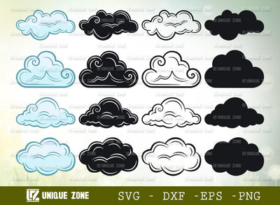 Cloud Bundle Svg | Weather Svg | Sky Svg | Rain Cloud Svg | Cloud Clipart | Cloud Outline SVG Unique Zone 