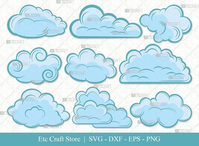 Cloud Clipart SVG Cut File | Rain Cloud Svg | Weather Svg | Sky Svg | Clouds Svg | Eps | Dxf | Png | Bundle SVG ETC Craft 