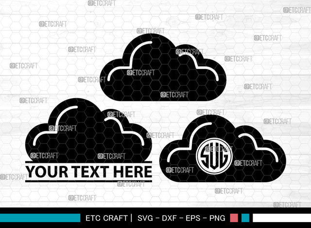 Cloud Icons Monogram, Clouds Svg, Jotta Cloud Svg, Cloudy, Rain Cloud, Cloud Monogram, Icon Monogram, Svg Cut File, Dxf, Eps, Png, SVG ETC Craft 