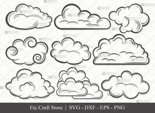 Cloud Outline SVG Cut File | Rain Cloud Svg | Weather Svg | Sky Svg | Clouds Svg | Eps | Dxf | Png | Bundle SVG ETC Craft 