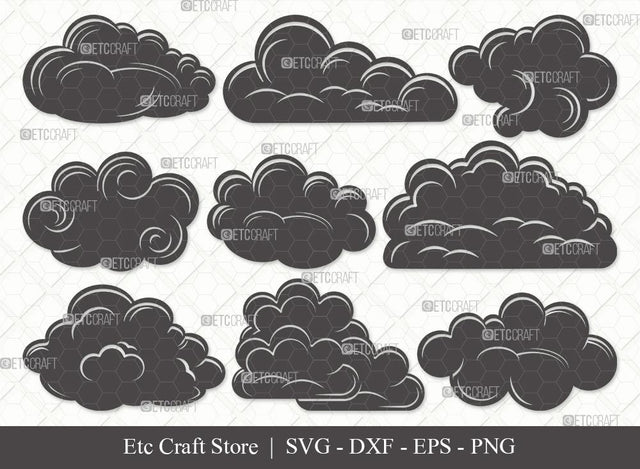 Cloud Silhouette SVG Cut File | Rain Cloud Svg | Weather Svg | Sky Svg | Clouds Svg | Eps | Dxf | Png | Bundle SVG ETC Craft 
