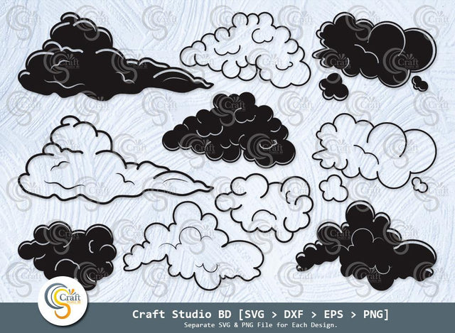 Cloud Silhouette, Weather Svg, Sky Svg, Rain Cloud Svg, Clouds Svg Bundle SVG ETC Craft 