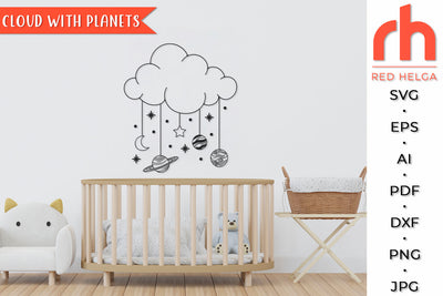 Cloud with Planets SVG - Baby Mobile Cut File SVG RedHelgaArt 