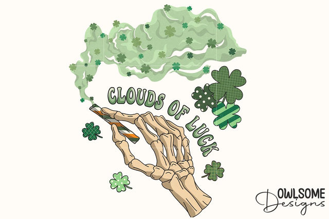 Clouds Of Luck Skeleton Patricks Day Sublimation Owlsome.Designs 