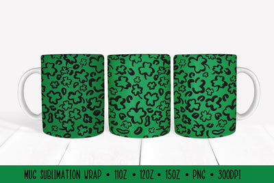 Clover Leaves Leopard Mug Wrap. Patricks Day Mug Wrap PNG Sublimation LaBelezoka 