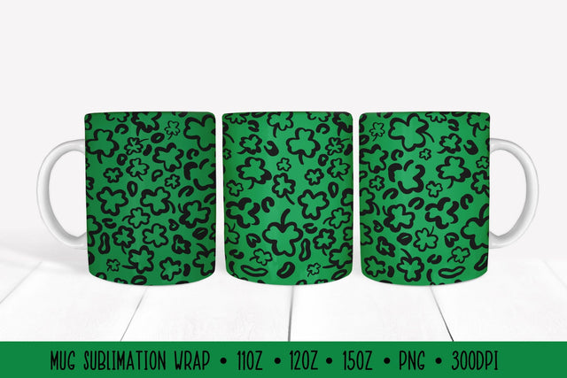 Clover Leaves Leopard Mug Wrap. Patricks Day Mug Wrap PNG Sublimation LaBelezoka 