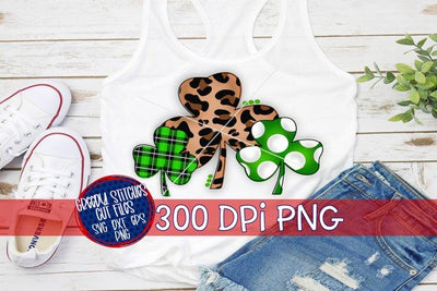 Clover Trio PNG for Sublimation-St. Patrick's Day PNG Sublimation Greedy Stitches 