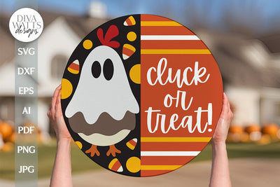 Cluck Or Treat SVG Halloween Door Hanger SVG Trick Or Treat SVG Funny Chicken svg Halloween Chicken svg Funny Door Sign svg For Halloween SVG Diva Watts Designs 