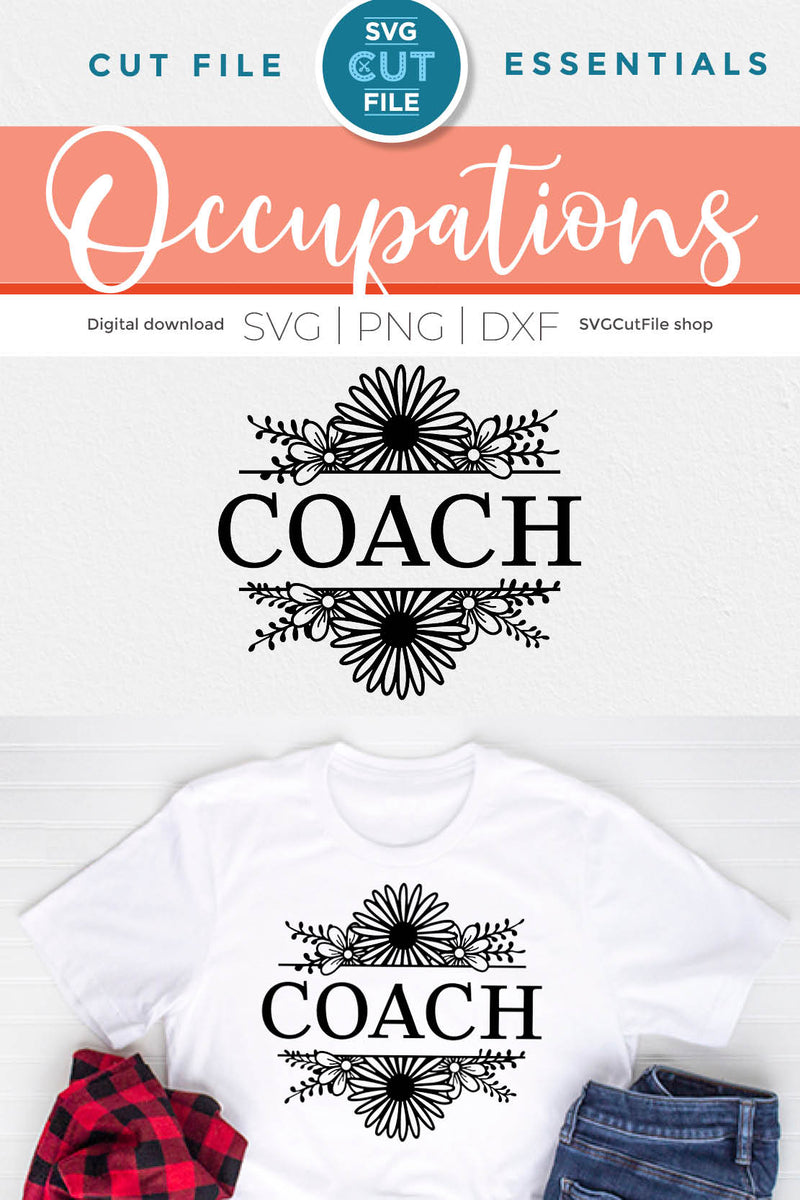 Coach Rj Lettering Design Coach svg with Floral Split Frame - So Fontsy