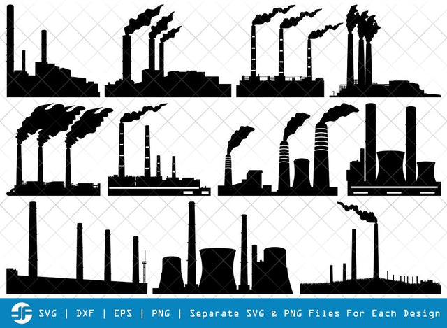 Coal Power Plant SVG Cut Files | Silhouette Bundle SVG ETC Craft 