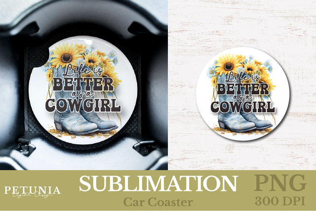 Coastal Cowgirl Western Sublimation Car Coaster PNG Sublimation Petunia Digital Design 