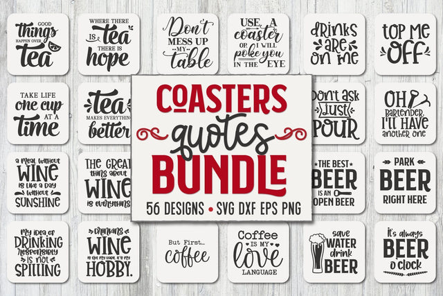 Coaster Bundle, Wine Svg, Coffee Svg, Beer Svg, Whiskey Svg SVG Craft Pixel Perfect 
