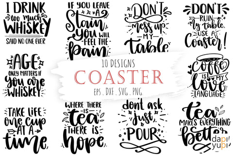 Coaster Bundle Wine SVG Coffee SVG Tea So Fontsy