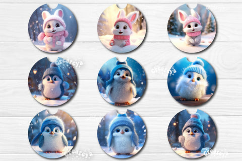 Coaster Christmas Sublimation Bundle Round coaster Sublimation design Christmas Animal, Baby Animals PNG Sublimation Createya Design 