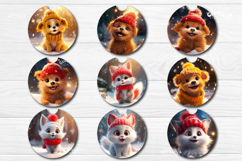 Coaster Christmas Sublimation Bundle Round coaster Sublimation design Christmas Animal, Baby Animals PNG Sublimation Createya Design 