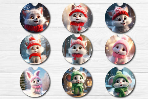 Coaster Christmas Sublimation Bundle Round coaster Sublimation design Christmas Animal, Baby Animals PNG Sublimation Createya Design 