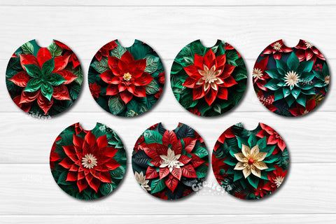 Coaster Christmas Sublimation Bundle Round Coaster Sublimation design Christmas Flower, 3d Flower PNG Sublimation Createya Design 