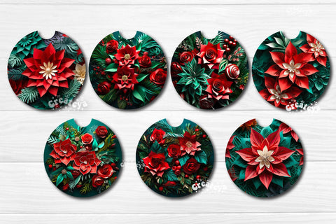 Coaster Christmas Sublimation Bundle Round Coaster Sublimation design Christmas Flower, 3d Flower PNG Sublimation Createya Design 