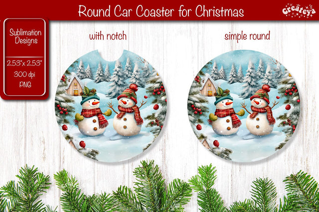 Coaster Christmas Sublimation coaster design Snowman PNG Watercolor Sublimation Createya Design 