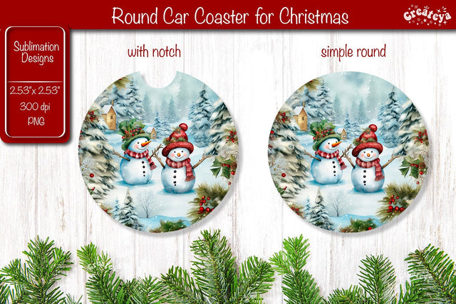 Coaster Christmas Sublimation coaster design Snowman PNG Watercolor Sublimation Createya Design 