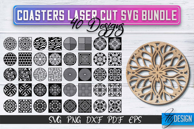 Coasters Laser Cut SVG Bundle | Laser Cut SVG SVG Fly Design 