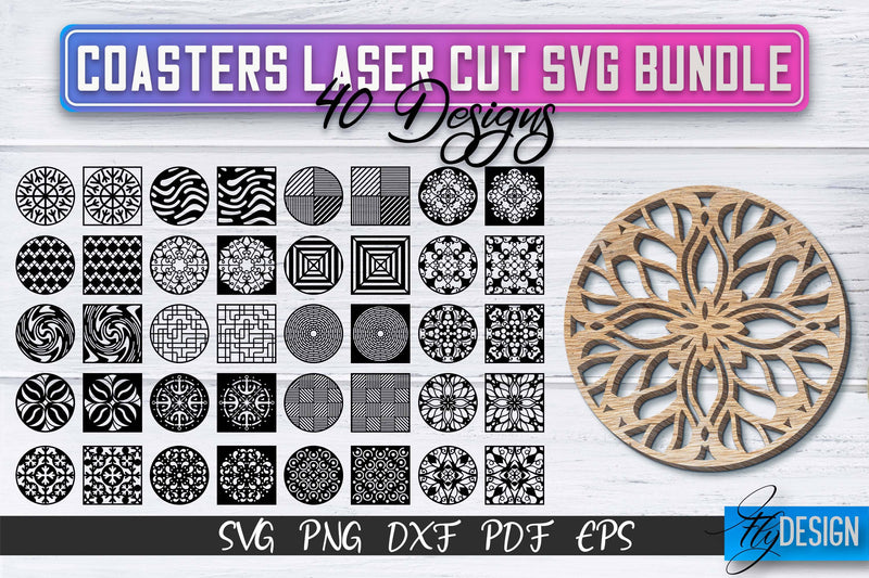 Coasters Laser Cut SVG Bundle | Laser Cut SVG SVG Fly Design 