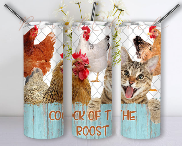 Cock Of The Roost Chicken Farm Tumbler Wrap Cat Tumbler PNG, Farm Animals Tumbler, 20 oz Skinny Tumbler Sublimation Design Straight Design Digital Download PNG Sublimation PixelChick 