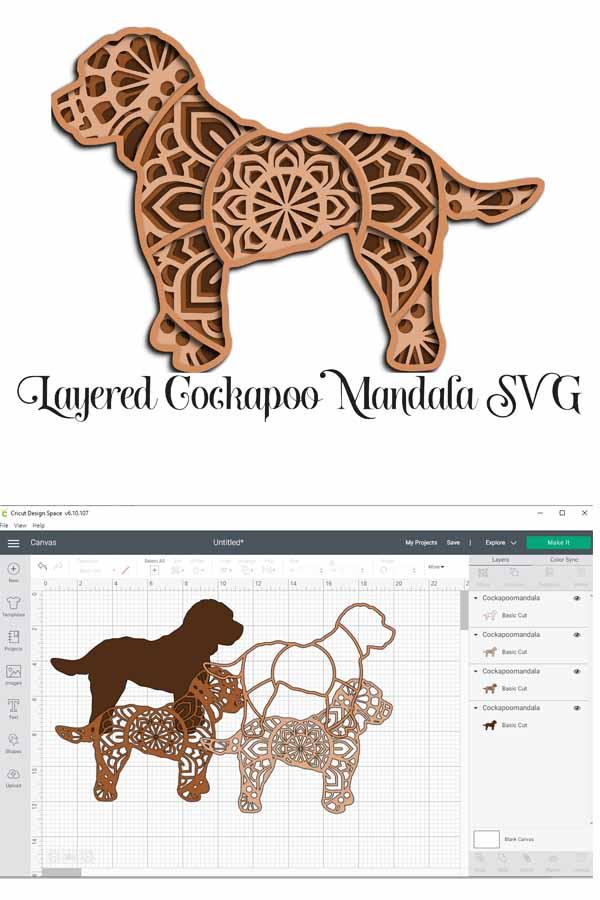 Cockapoo Mandala 3D Layered Dog SVG file, 4 layers - So Fontsy