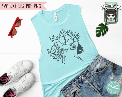 Cockatoo SVG Cut File, Cockatoo Tropical Flowers svg, Hibiscus SVG, Tropical Leaves SVG, Summer svg, Tropical Floral svg, Vacation svg SVG Wild Pilot 