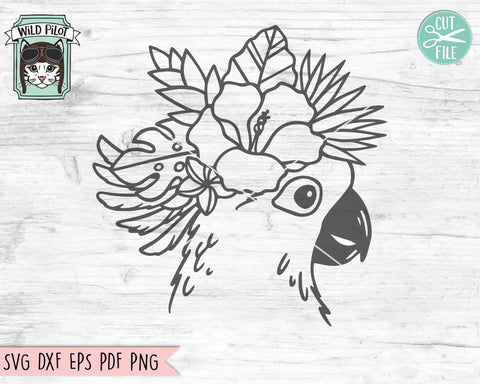 Cockatoo SVG Cut File, Cockatoo Tropical Flowers svg, Hibiscus SVG, Tropical Leaves SVG, Summer svg, Tropical Floral svg, Vacation svg SVG Wild Pilot 