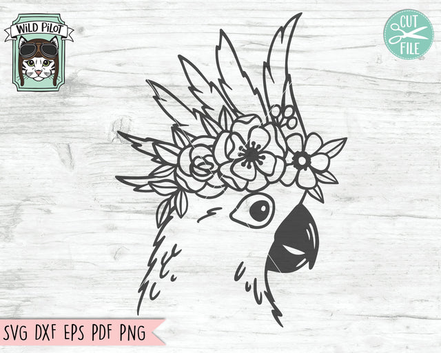 Cockatoo SVG File, Cockatoo with Flower Crown SVG, Cockatoo Cut File, Cockatoo Floral SVG, Summer SVG, Tropical SVG File, Bird SVG, Australia SVG SVG Wild Pilot 