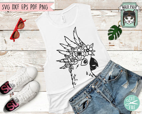 Cockatoo SVG File, Cockatoo with Flower Crown SVG, Cockatoo Cut File, Cockatoo Floral SVG, Summer SVG, Tropical SVG File, Bird SVG, Australia SVG SVG Wild Pilot 