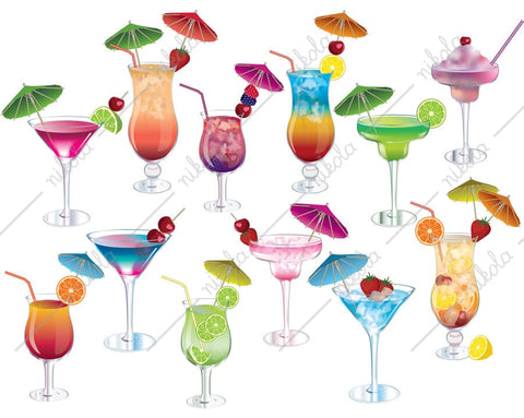 Cocktail Drinks Clipart Illustrations Beverages PNG Sublimation nikola 