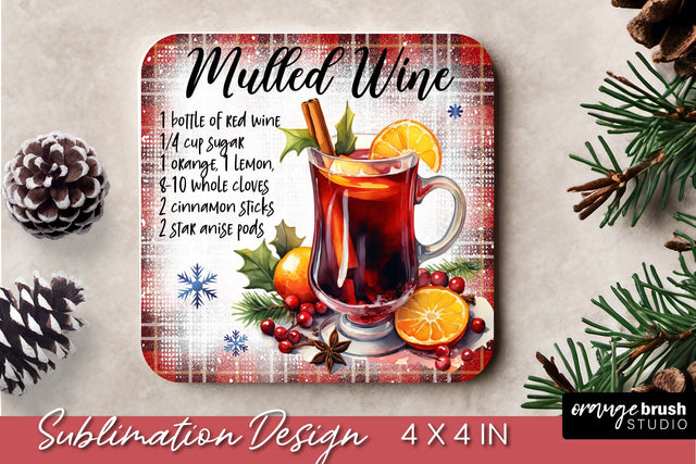 Cocktail Recipe Design, Christmas Square Coaster Sublimation Sublimation OrangeBrushStudio 