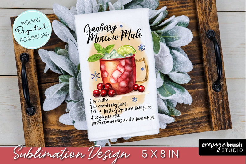 Cocktail Recipe PNG, Christmas Kitchen Towel Sublimation Sublimation OrangeBrushStudio 