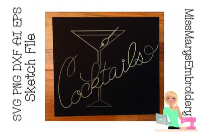 Cocktail Sketch File | Foil Quill | Drawing File Sketch DESIGN MissMarysEmbroidery 