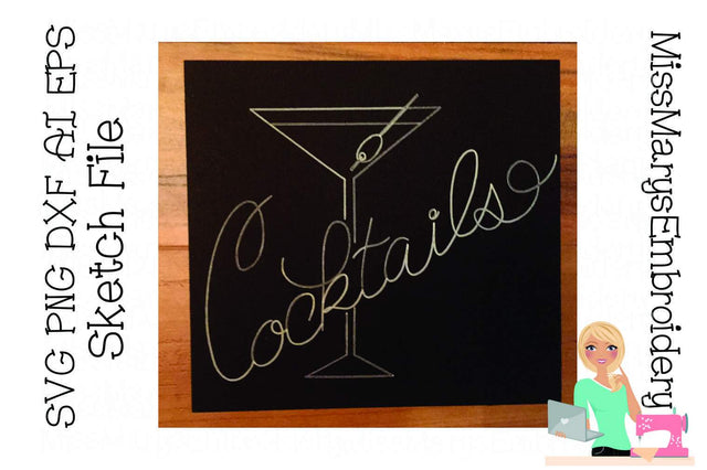 Cocktail Sketch File | Foil Quill | Drawing File Sketch DESIGN MissMarysEmbroidery 