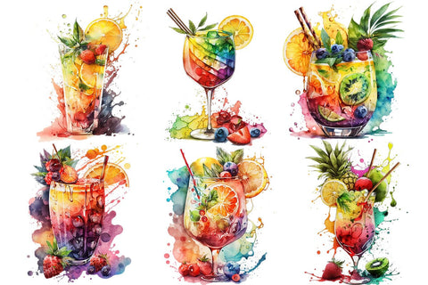 Cocktail Watercolor Clipart, 13 Transparent PNG images, Colorful Sublimation nikola 