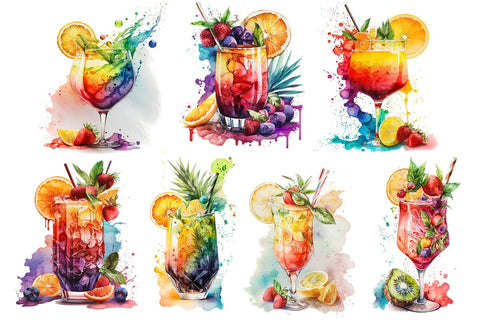 Cocktail Watercolor Clipart, 13 Transparent PNG images, Colorful Sublimation nikola 