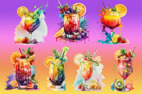 Cocktail Watercolor Clipart, 13 Transparent PNG images, Colorful Sublimation nikola 