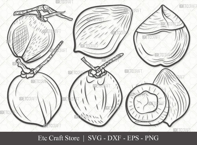 Coconut Outline SVG Cut File | Fruit Svg | Coconut Drink Svg | Coconut Shell Svg | Tropical Drink | Bundle | Eps | Dxf | Png SVG ETC Craft 
