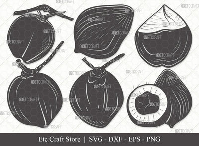 Coconut Silhouette SVG Cut File | Fruit Svg | Coconut Drink Svg | Coconut Shell Svg | Tropical Drink | Bundle | Eps | Dxf | Png SVG ETC Craft 