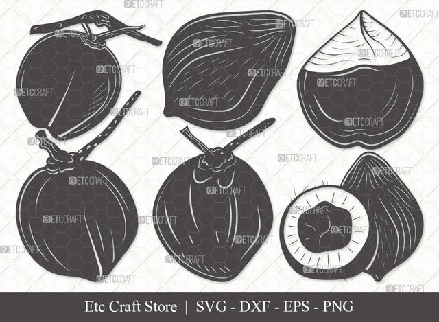 Coconut Silhouette SVG Cut File | Fruit Svg | Coconut Drink Svg | Coconut Shell Svg | Tropical Drink | Bundle | Eps | Dxf | Png SVG ETC Craft 
