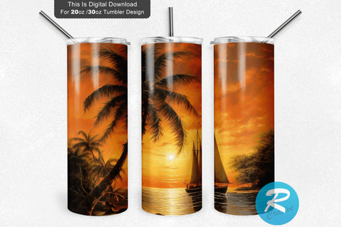 Coconut Tree Beach 20 Oz / 30 Oz Tumbler PNG Sublimation Regulrcrative 