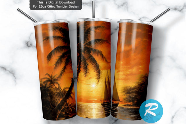 Coconut Tree Beach 20 Oz / 30 Oz Tumbler PNG Sublimation Regulrcrative 