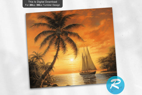 Coconut Tree Beach 20 Oz / 30 Oz Tumbler PNG Sublimation Regulrcrative 
