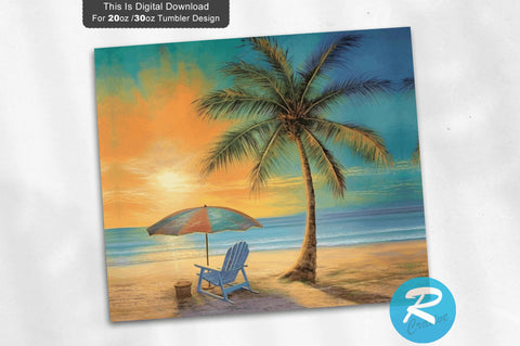 Coconut tree Beach Umbrella 20 Oz / 30 Oz Tumbler PNG Sublimation Regulrcrative 