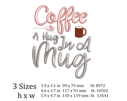 Coffee a hug in a mug Embroidery/Applique DESIGNS ArtEMByNatalia 
