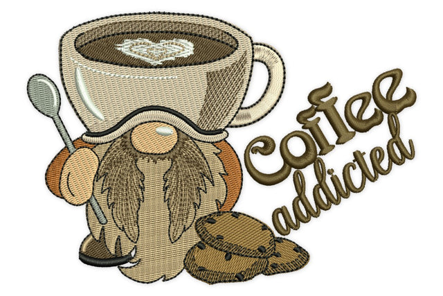 Coffee Addicted Gnome Embroidery Design, Coffee Lover Embroidery Design, Teatowel embroidery design Embroidery/Applique DESIGNS NextEmbroidery 