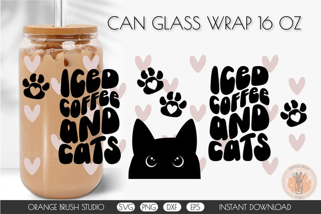 Coffee and Cats SVG Libbey Can Glass Wrap Beer Coffee 16 Oz SVG OrangeBrushStudio 